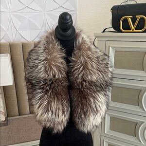 Genuine silver fix fur scarf collar clip on